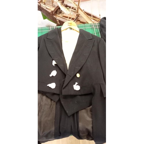 381 - Original Royal Navy uniform tail coat, waist coat and gold laced trousers