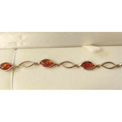 2 - Sterling Silver & amber bracelet 7.5