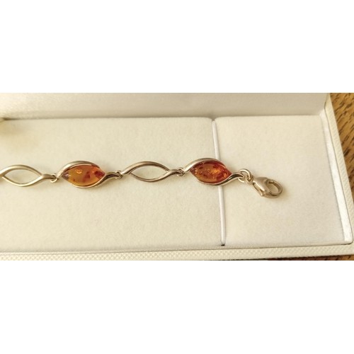 2 - Sterling Silver & amber bracelet 7.5