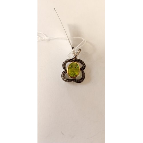 9 - Sterling silver peridot & brown diamond pendant