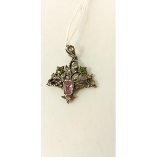 18 - Unmarked suffragette silver (?) pendant with stones 4.2g approx.