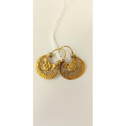 32 - Pair of Mexican gold earrings unmarked but believed 14ct 2.3g approx.