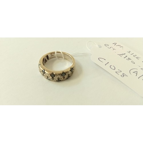 36 - Fully hallmarked 18ct gold & gem set ring, 1 stone missing 5.8g approx. size K 1/2 approx.