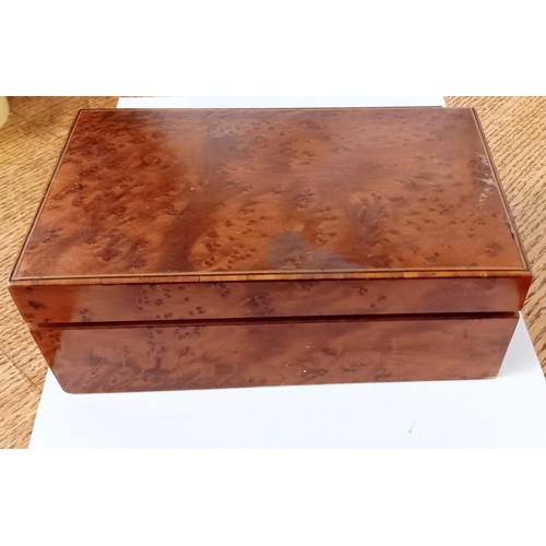 60 - Selection of ladies watches inc. Boss watch in Walnut burr 2 compartment jewellery box