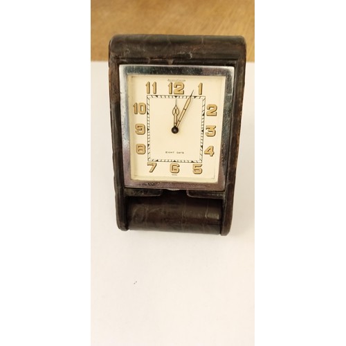 68 - Jaeger Le Coultre 8 day travel clock in leather case