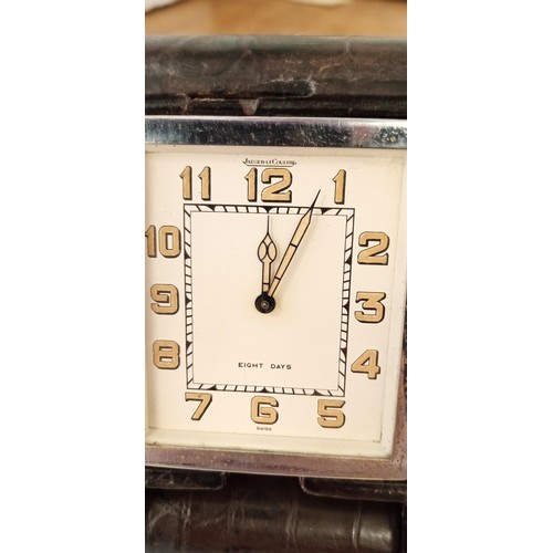 68 - Jaeger Le Coultre 8 day travel clock in leather case