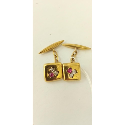 77 - Unmarked but believed gold pair of cufflinks with stones clear tests as diamonds 6.2g approx.