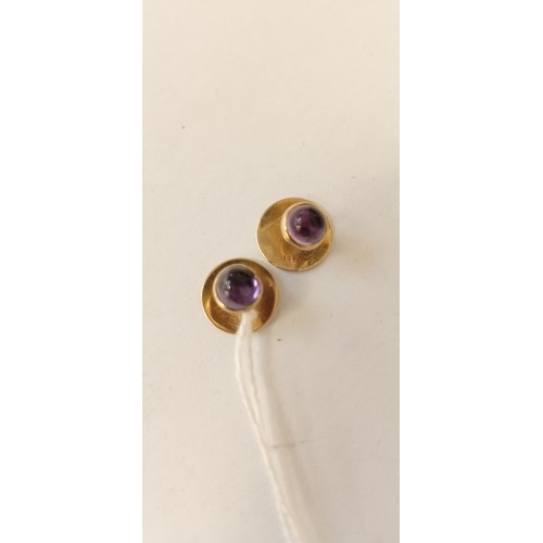 78 - Pair of 14ct gold and amethyst collar studs 2.56g approx.