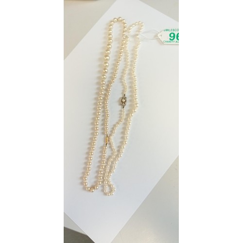 96 - 2 sets of pearl necklaces with 9ct gold clasps