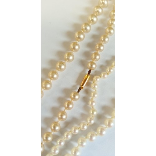 96 - 2 sets of pearl necklaces with 9ct gold clasps