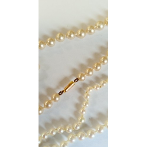 96 - 2 sets of pearl necklaces with 9ct gold clasps