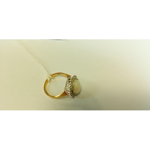 110 - 18ct gold, diamond and large opal ring size L approx. 4.3g approx.