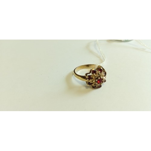 115 - 9ct gold & silver mounted ring with multi stones size N approx. 3g approx.