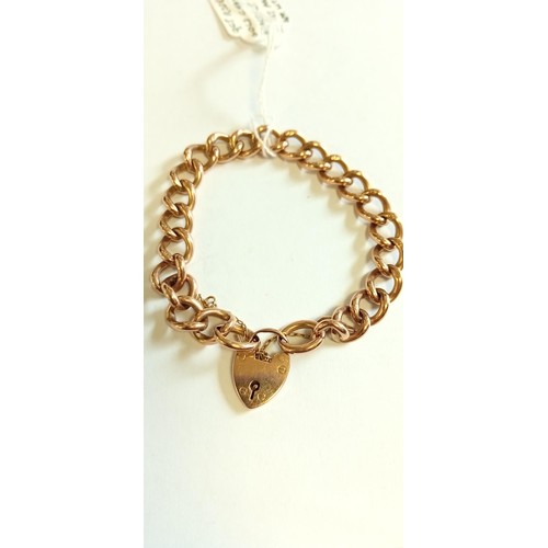 142 - 9ct rose gold charm bracelet with heart padlock 12.6g approx.