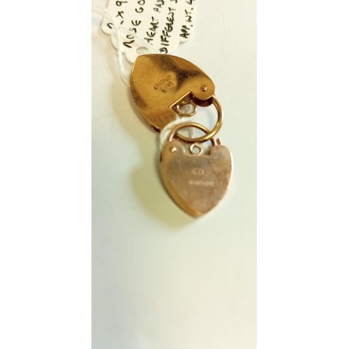 149 - 2x 9ct rose gold heart padlocks different sizes 4.6g approx.