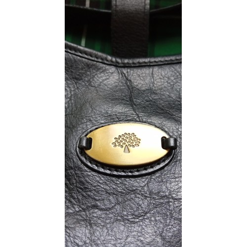 43 - Believed to be Mulberry shoulder bag black grain leather with zip & decorative leather closers.  Hob... 