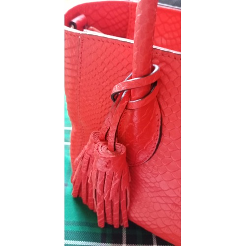 45 - Celine Python style leather bag with unused shoulder strap still in wrapping, in a deep coral colour... 