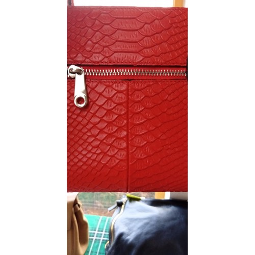 45 - Celine Python style leather bag with unused shoulder strap still in wrapping, in a deep coral colour... 