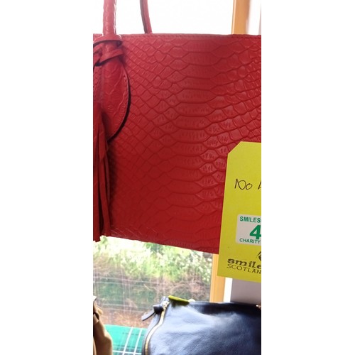 45 - Celine Python style leather bag with unused shoulder strap still in wrapping, in a deep coral colour... 