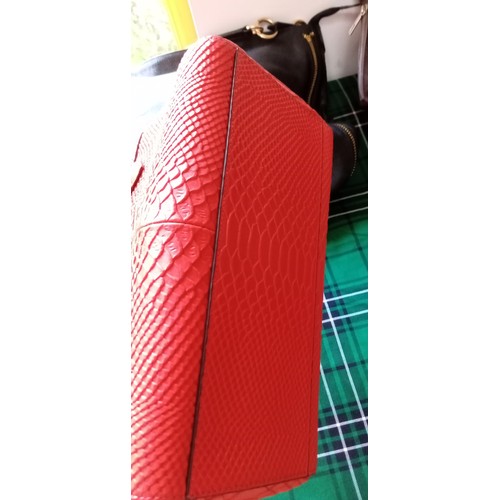 45 - Celine Python style leather bag with unused shoulder strap still in wrapping, in a deep coral colour... 