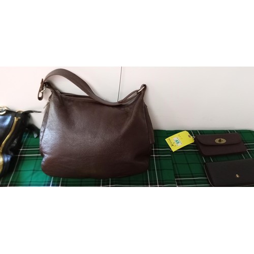 46 - Believed to be Osprey shoulder bag dark brown grain leather with silver zips & rings with external z... 