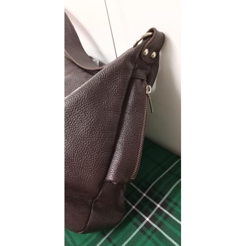 46 - Believed to be Osprey shoulder bag dark brown grain leather with silver zips & rings with external z... 