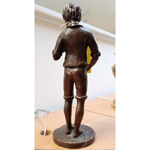 53 - Patinated bronze of boy fisherman engraved by Evelyn Temple No8 43cm H approx.