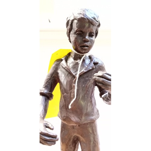 53 - Patinated bronze of boy fisherman engraved by Evelyn Temple No8 43cm H approx.