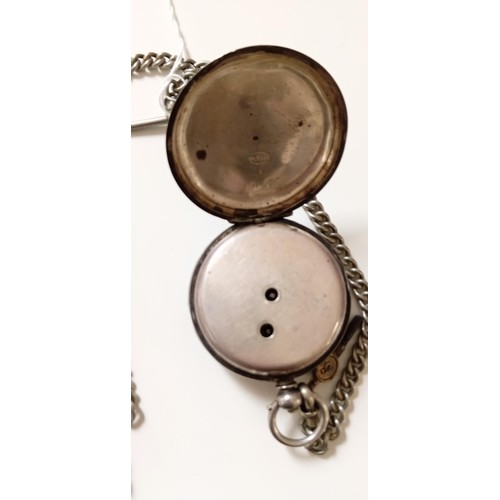 163 - Silver pocket watch by Langdon Davies & Co Birmingham 0.935 hallmarked with key and fob