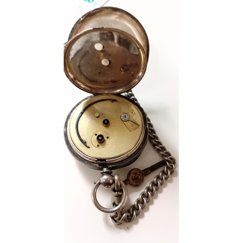 163 - Silver pocket watch by Langdon Davies & Co Birmingham 0.935 hallmarked with key and fob