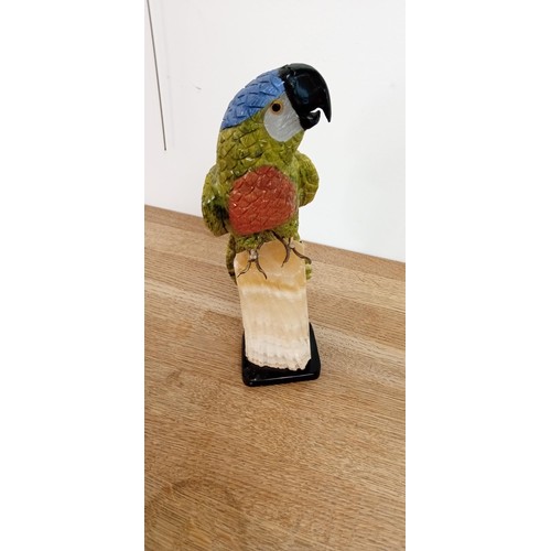 169 - Hand carved semi-precious gemstone parrot sculpture from Peru by artist Cesar Gonzales 30x11x9cm app... 