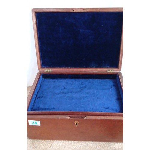 34 - Small campaign style velvet inlaid box