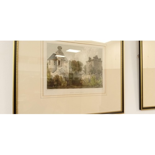 67 - 10 Framed etchings of Scottish castles to include Fyvie, Castle Fraser & many more