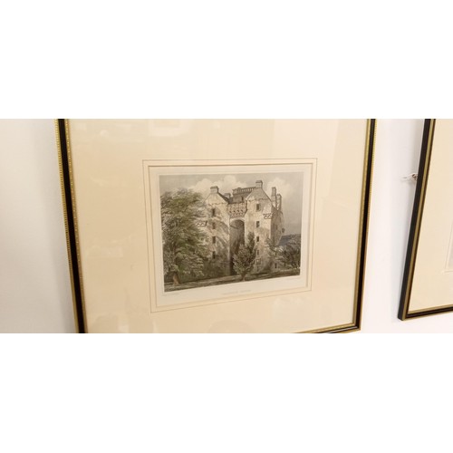 67 - 10 Framed etchings of Scottish castles to include Fyvie, Castle Fraser & many more