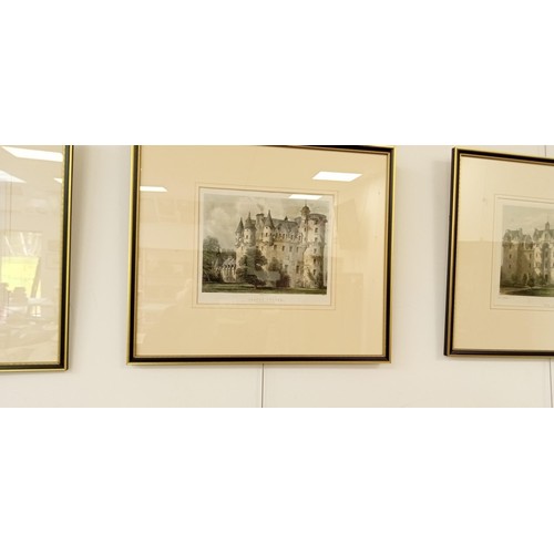 67 - 10 Framed etchings of Scottish castles to include Fyvie, Castle Fraser & many more