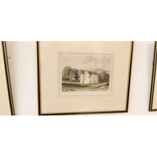 67 - 10 Framed etchings of Scottish castles to include Fyvie, Castle Fraser & many more