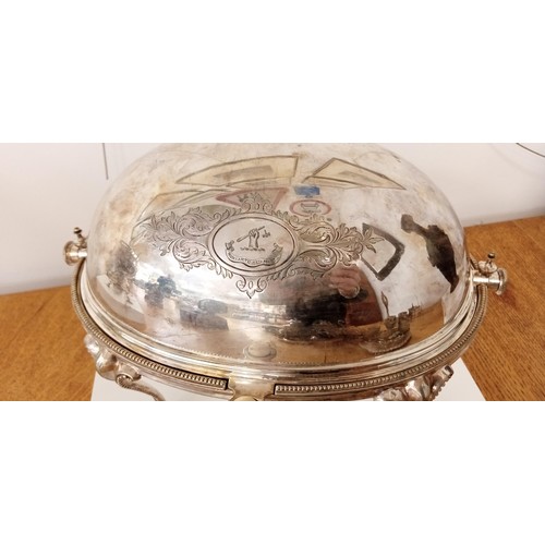 71 - Victorian roll top silver plated breakfast server with revolving dome