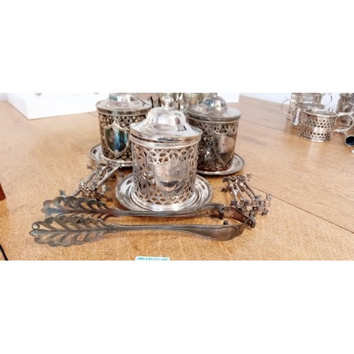 78 - Silver plated possible Georgian part breakfast set, marmalade and jar covers, knife rest, toast rack... 