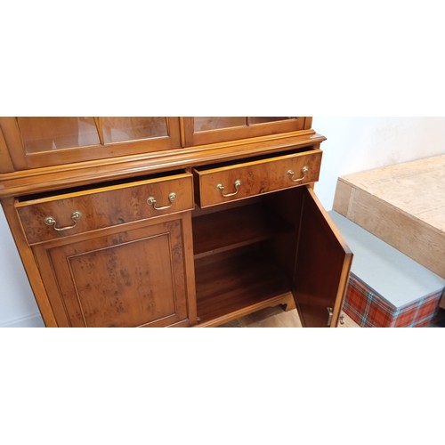 86 - Yew wood bookcase with 2 drawers and bottom cabinet