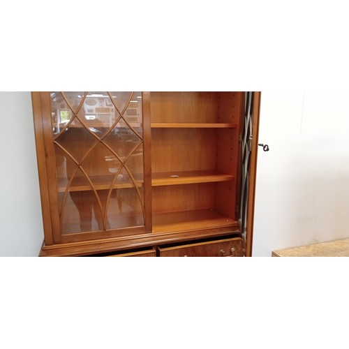 86 - Yew wood bookcase with 2 drawers and bottom cabinet