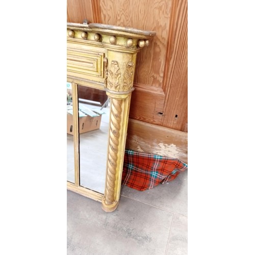 87 - Antique column and fleur de lis mantle mirror 140cm long x 80cm high approx.