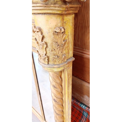 87 - Antique column and fleur de lis mantle mirror 140cm long x 80cm high approx.