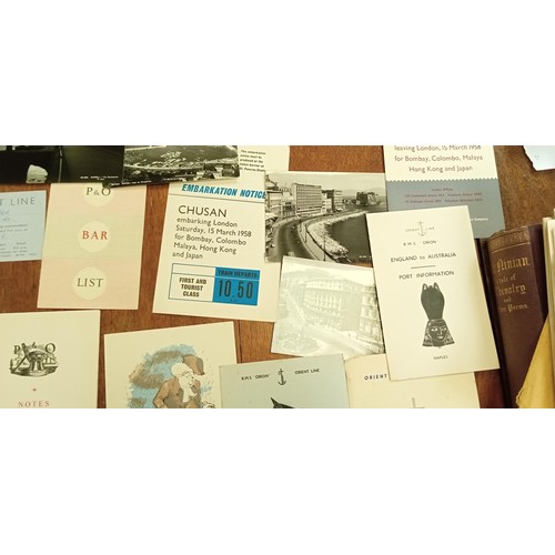 95 - Ephemera relating the Orient Line, including First Class Ticket, menus, passenger lists, photographs... 