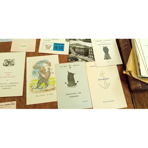 95 - Ephemera relating the Orient Line, including First Class Ticket, menus, passenger lists, photographs... 