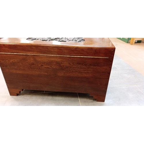 256 - Oriental camphor wood chest with tray 91 x 47 x 52cm approx.