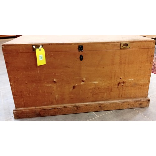 257 - Very large wooden kist with brass & iron handles 117 x 75 x 60cm approx.