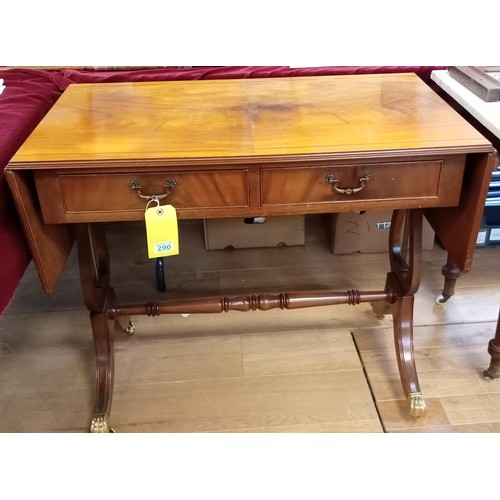 290 - Writing table with drop leaf sides and 2 drawers