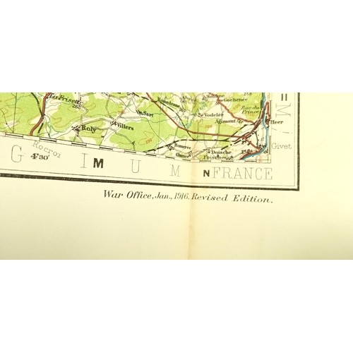 297C - Folding linen backed map of North West Europe.  Dated 1916, war office. Used by Courier in First Wor... 