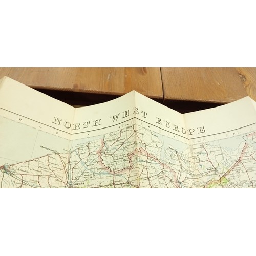 297C - Folding linen backed map of North West Europe.  Dated 1916, war office. Used by Courier in First Wor... 