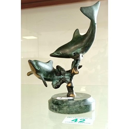 42 - Bronzed dolphin statue